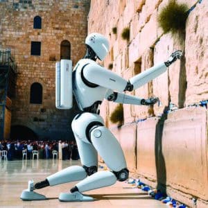 רובוט מטמין פתקים בכותל הדמיה AI