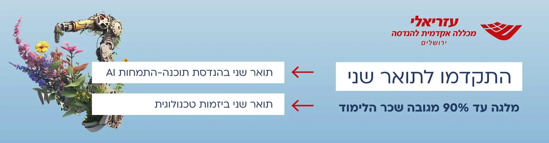 התקדמו לתואר שני. יזמות טכנולוגית M.A. , תואר שני בהנדסת תוכנה בהתמחות AI 